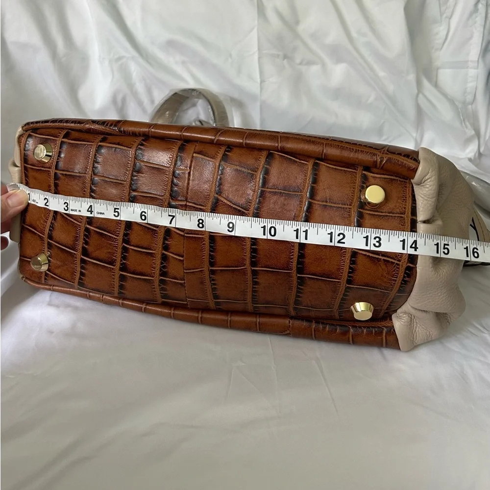 G.I.L.I. Brown Croc-Embossed Tote with Cream Accents